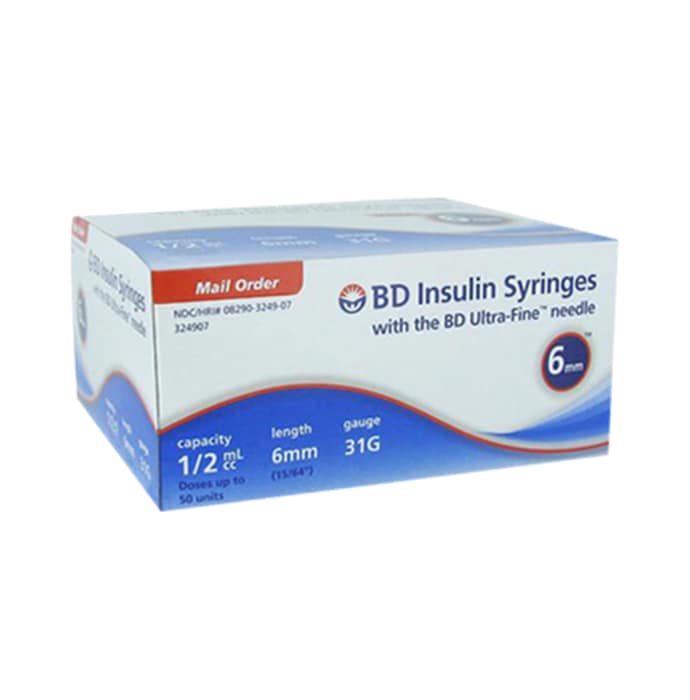 Bd insulin syringes with bd ultra-fine needle 100u 31g 6mm (pack of 2)