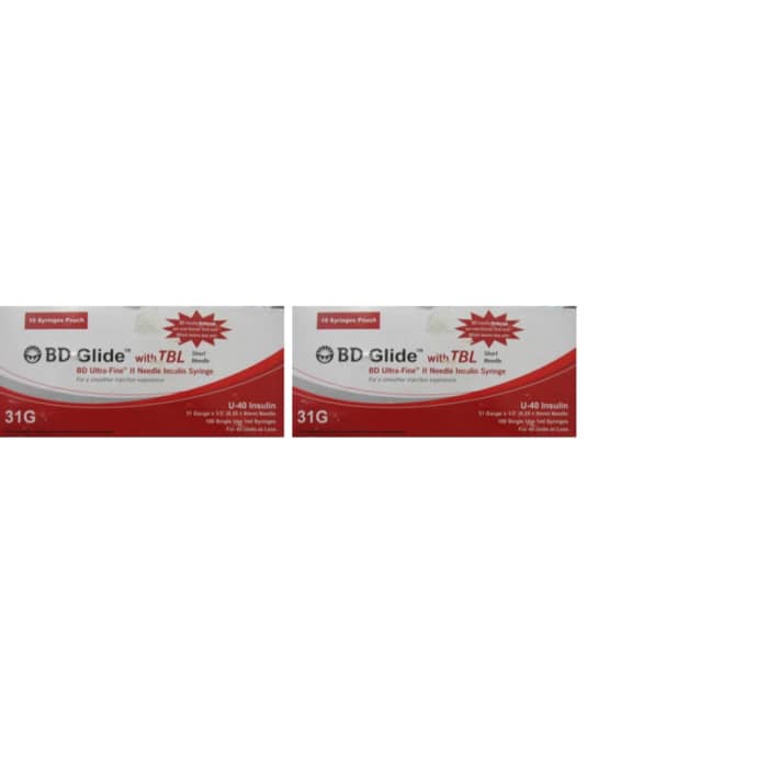 Bd insulin syringes with bd ultra-fine needle 40u 31g 6mm (pack of 2)